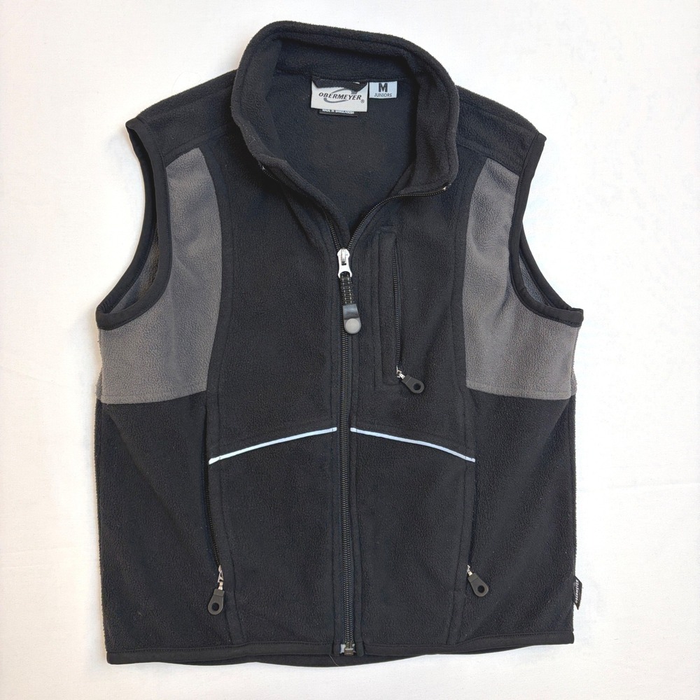 Obermeyer Fleece Vest‎ Black Grey Full Zip Juniors Medium Winter Outdoor Gorp